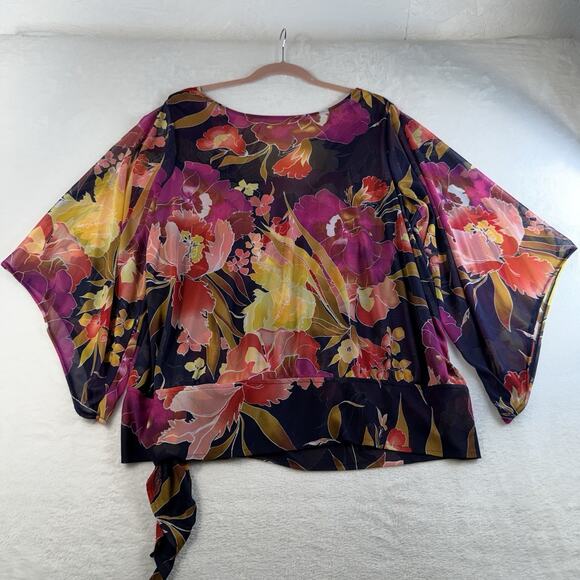 Lane Bryant Plus 2X 18/20 Faux Wrap Top 3/4 Kimono Sleeve Draped V-Neck Sheer - Picture 9 of 11